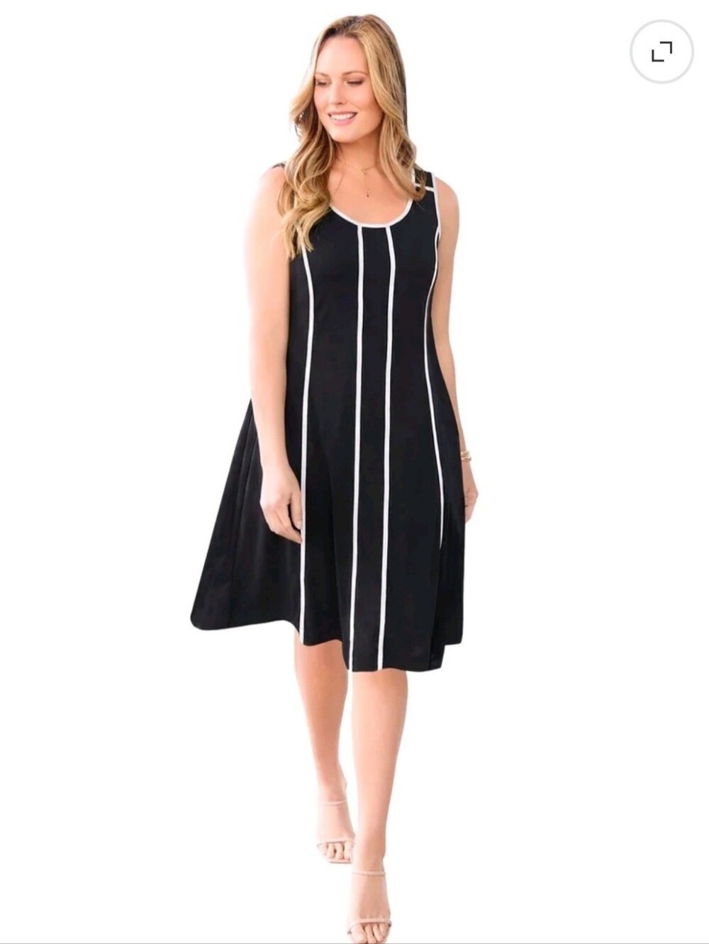 NEW Catherines Black Sleeveless A-Line Dress with White Vertical Piping 22WP